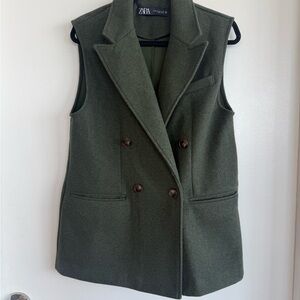 ZARA Olive Green Double-Breasted Sleeveless Vest